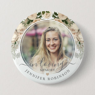 Ivory Floral In Loving Memory Photo Memorial 7.5 Cm Round Badge