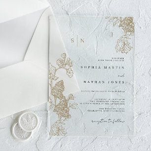 Ivory Floral Lace Clear Wedding Acrylic Invitations