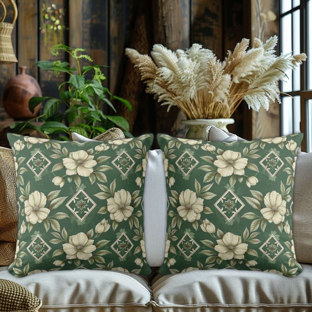 Ivory Floral on Emerald Background Cushion (Creator Uploaded)