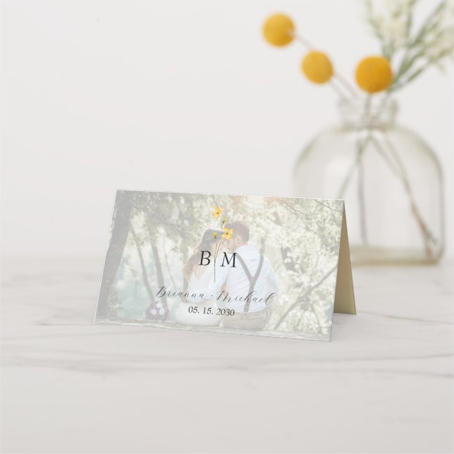 Ivory Floral Photo Wedding Place Card (Back)