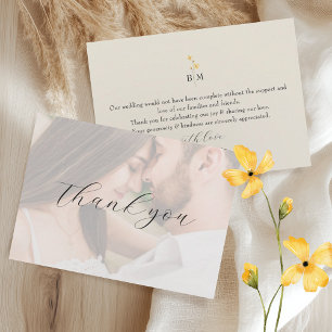 Ivory Floral Photo Wedding Thank You Card