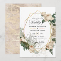Ivory Floral Polygonal Rustic Wedding Invitation