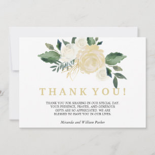 Ivory Floral Roses bouquet wedding Thank you photo Card