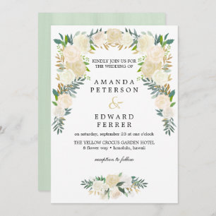 Ivory Floral  Roses Garland wedding blush mint Invitation