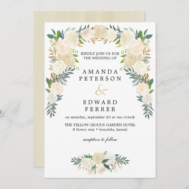 Ivory Floral  Roses Garland wedding blush pink Invitation (Front/Back)