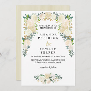 Ivory Floral  Roses Garland wedding blush pink Invitation