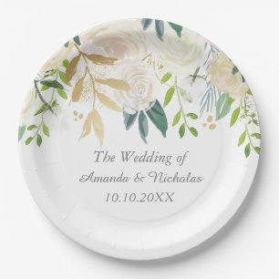 Ivory Floral Roses  wedding personalised Paper Plate
