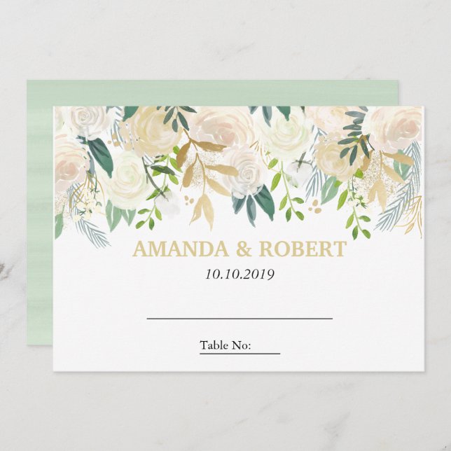 Ivory Floral Roses  wedding Table Place MINT Invitation (Front/Back)