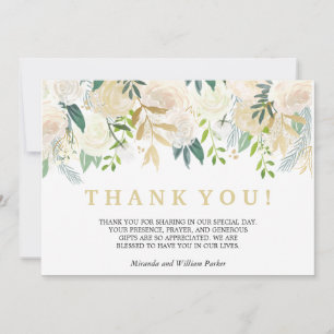 Ivory Floral Roses wedding Thank you pink Card