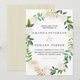 Ivory Floral Roses wreath wedding blush pink Invitation