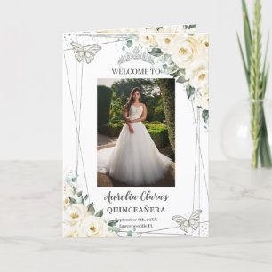 Ivory Floral Silver Quinceañera Order of Event Programme