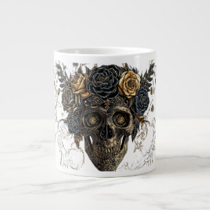 Ivory Floral Skull Mug Elegant Gothic Halloween