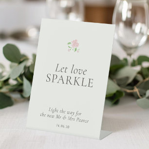 Ivory   Floral Sparkle Wedding Table Top  Pedestal Sign
