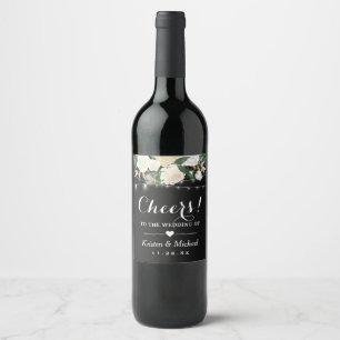 Ivory Floral String Lights Cheers To The Wedding Wine Label