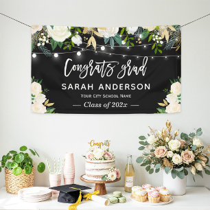 Ivory Floral String Lights Graduate Graduation Banner