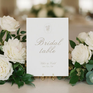 Ivory Floral Wedding Bridal Table Top Sign Card