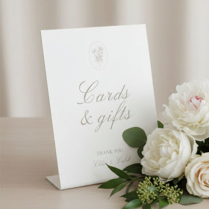 Ivory Floral Wedding Cards & Gifts Table Top Pedestal Sign