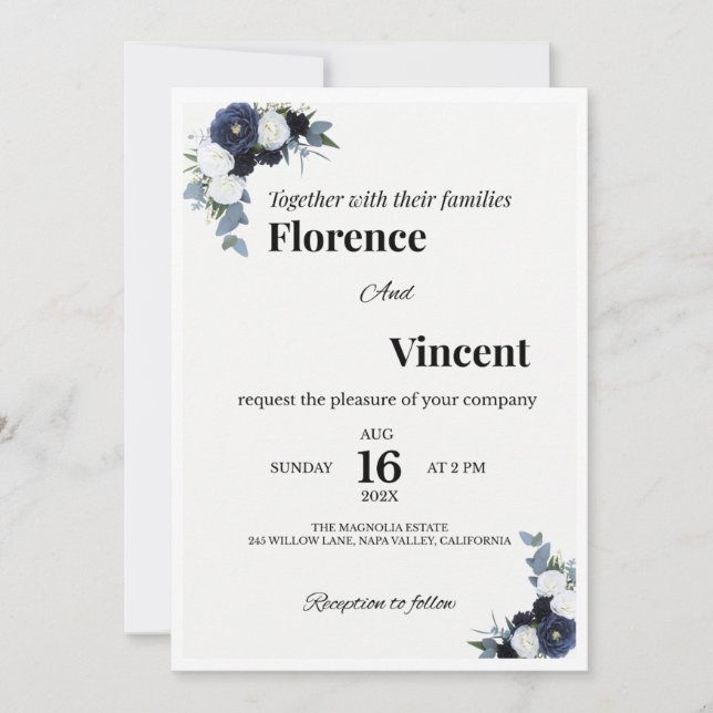 Ivory Floral Wedding Invitation (Front)