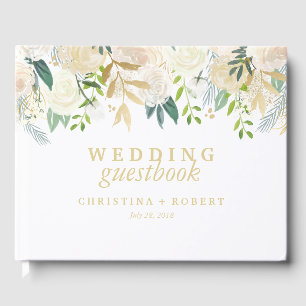 Ivory Floral Wedding Personalised mint Guest Book
