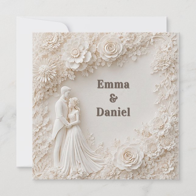 🤍 Ivory Floral Wedding Silhouette Frame🤍 Invitation (Front)