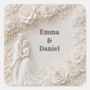 🤍 Ivory Floral Wedding Silhouette Frame🤍 Square Sticker