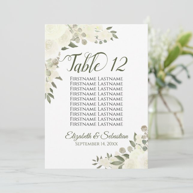 Ivory Floral Wedding Table Number & Names Large (Standing Front)