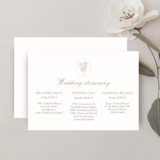 Ivory | Floral Wedding Weekend Itinerary Timeline Invitation (Creator Uploaded)