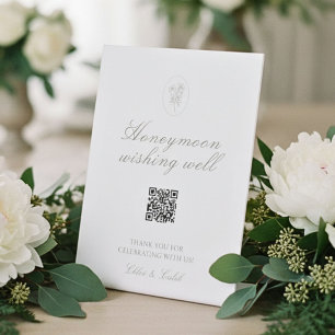 Ivory Floral WeddingHoneymoon Wish Table Top Pedestal Sign