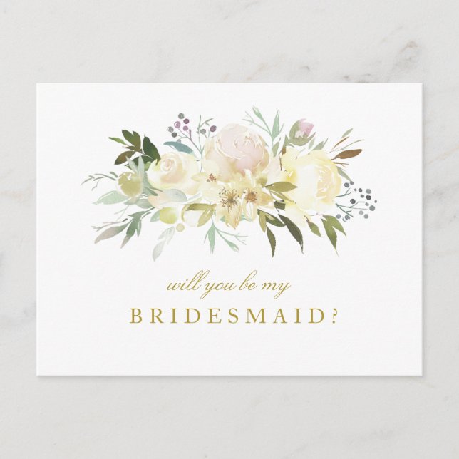 ivory floral will you be my bridesmaid card (Front)