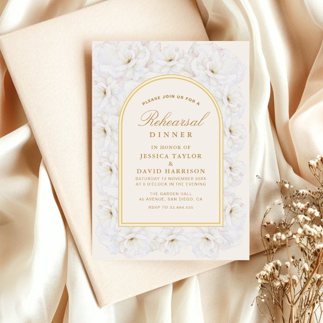 Ivory Floral with Gold Arch Fram rehearsal dinner Invitation (Creator Uploaded)