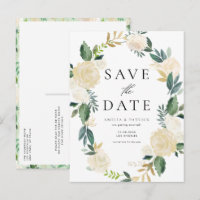 Ivory Floral Wreath QR Code Save the Date