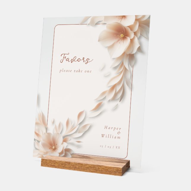 ivory florals flowing acrylic wedding  sign (Angle)