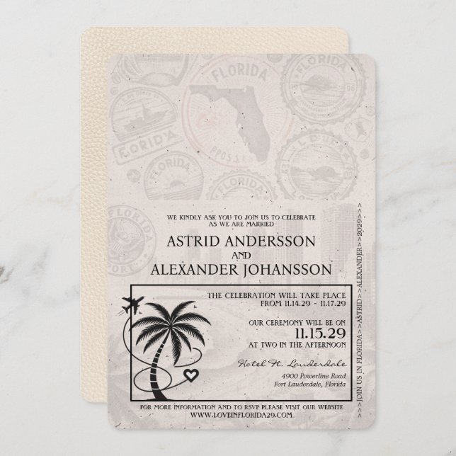 Ivory Florida Passport Wedding Invitation (Front/Back)