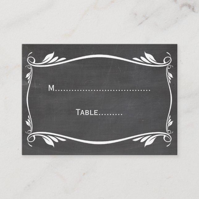 Ivory Flourish Chalkboard Place Card (Front)
