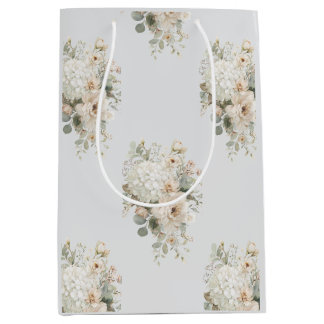 Ivory Flower Arrangements Sticker – Elegant Floral Medium Gift Bag