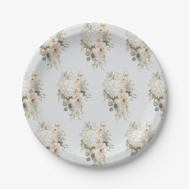 Ivory Flower Arrangements Sticker – Elegant Floral Paper Plate (Front)