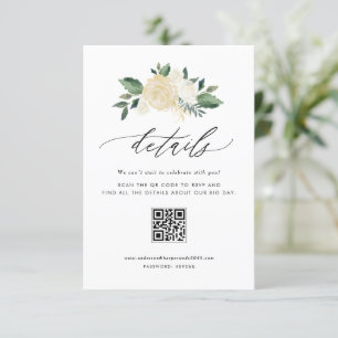 Ivory Flowers and Greenery QR Code Wedding Details Enclosure Card