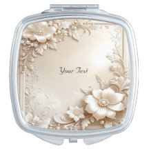 Ivory Flowers Compact Mirror