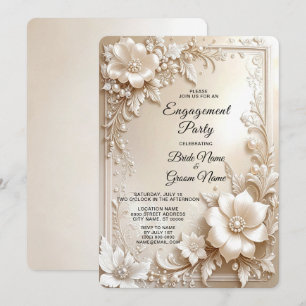 Ivory Flowers Engagement Invitation