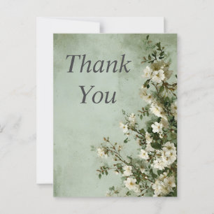 Ivory Flowers Green Background Thank You Card