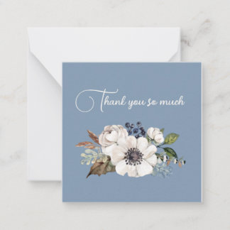 Ivory flowers on blue thank you note cards
