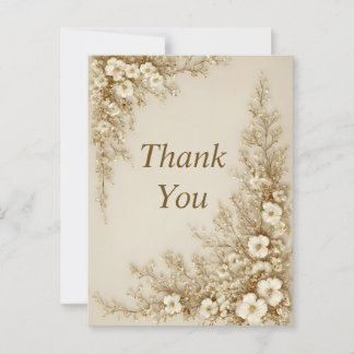 Ivory Flowers on Cream Thank You Card