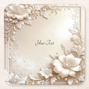 Ivory Flowers Paper Coaster