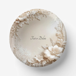 Ivory Flowers Paper Plate