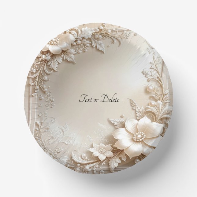 Ivory Flowers Paper Plate (Front)