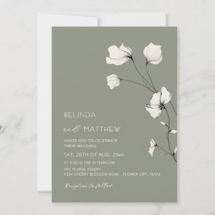 Ivory Flowers Sage Green Casual Wedding Invitation
