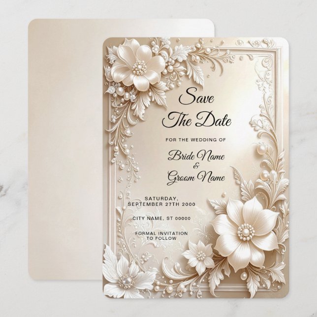 Ivory Flowers Save the Date (Front/Back)