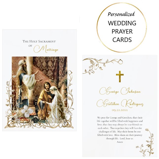 Ivory Flowers Scrolls Catholic Wedding Prayer Card (Creator Uploaded)