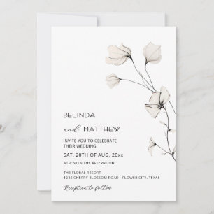 Ivory Flowers Simple Clean Casual Wedding Invitation