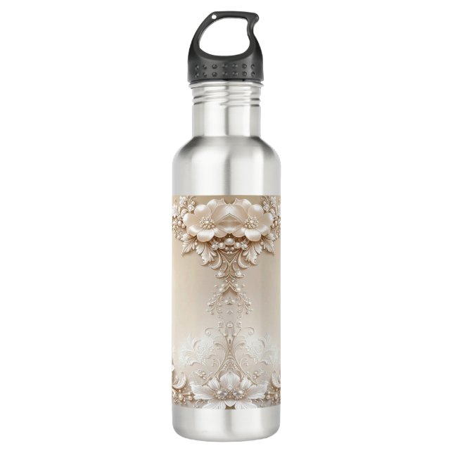 Ivory Flowers Water Bottle (Front)